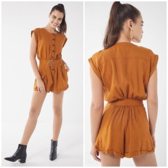 Urban Outfitters Pants - Urban Outfitters Julie linen button down romper